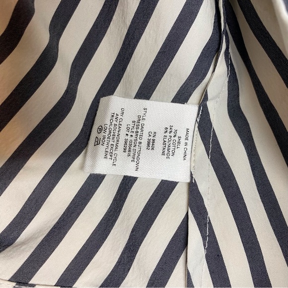 THEORY Bryson Stripe Darted Button-Down Dress. - Picture 7 of 9